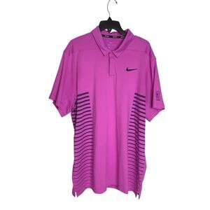 Nike Golf XL Dri-Fit Polo Shirt Pink With Black Stripes.